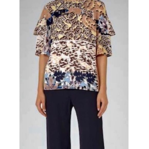 Reiss Multicolor Short Sleeve Blouse. NWOT - Picture 1 of 4